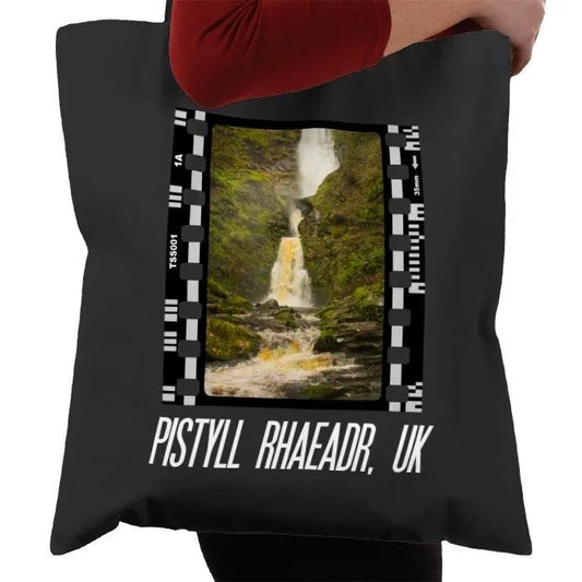 Pistyll Rhaeadr, Waterfall, Wales UK, Photography Film, Tote Bag