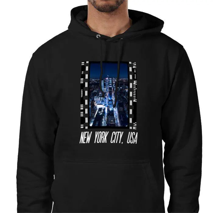 New York City at Night, Unisex College Hoodie, Photography Film Travel Jumper, Original Image