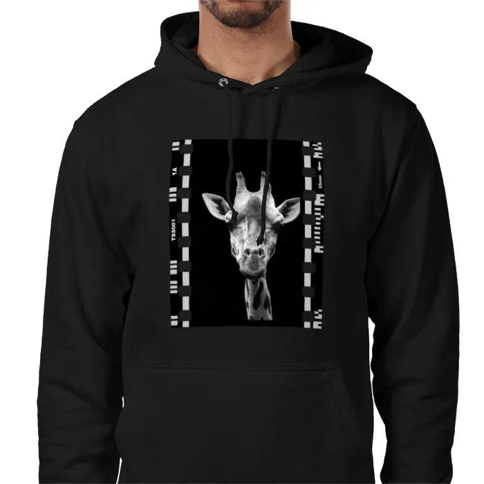 Giraffe Animal, Unisex College Hoodie, Black and White Photography Film Travel Jumper, Original Image