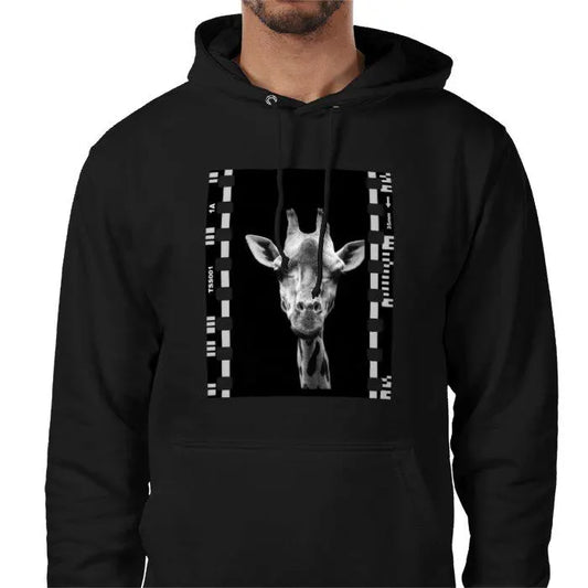 Giraffe Animal, Unisex College Hoodie, Black and White Photography Film Travel Jumper, Original Image