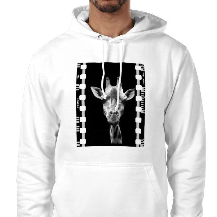 Giraffe Animal, Unisex College Hoodie, Black and White Photography Film Travel Jumper, Original Image