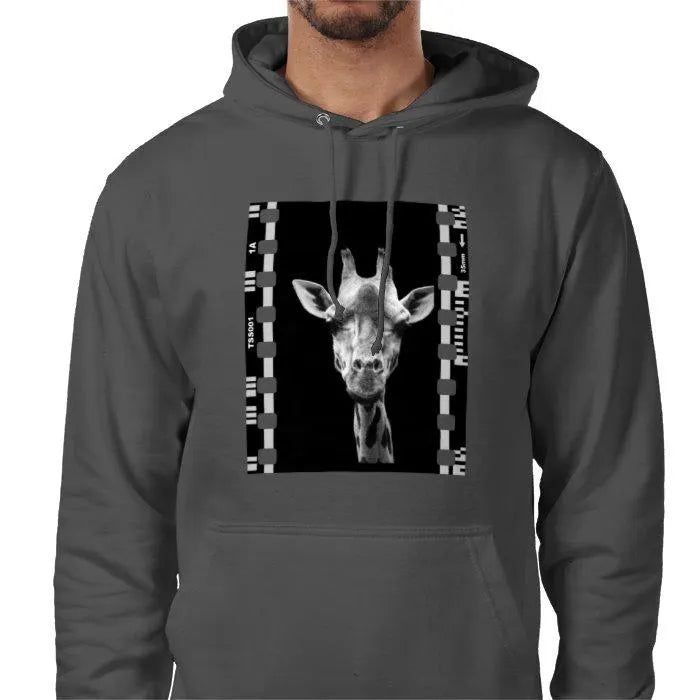 Giraffe Animal, Unisex College Hoodie, Black and White Photography Film Travel Jumper, Original Image