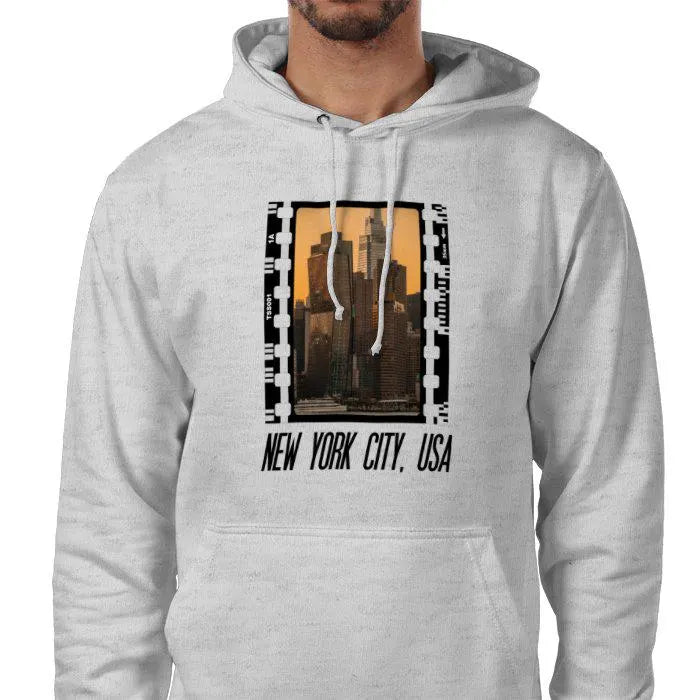 New York Skyline at Sunset, Unisex College Hoodie, Photography Film Travel Jumper, Original Image